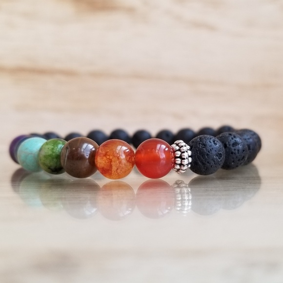 7 Chakra Healing Lava Bead Stretch Bracelet - Picture 2 of 8